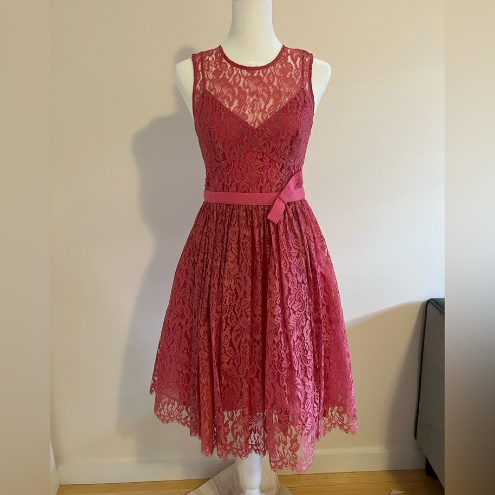 NWOT Tracy Reese deep rose pink vintage-style lace party dress, size 2.